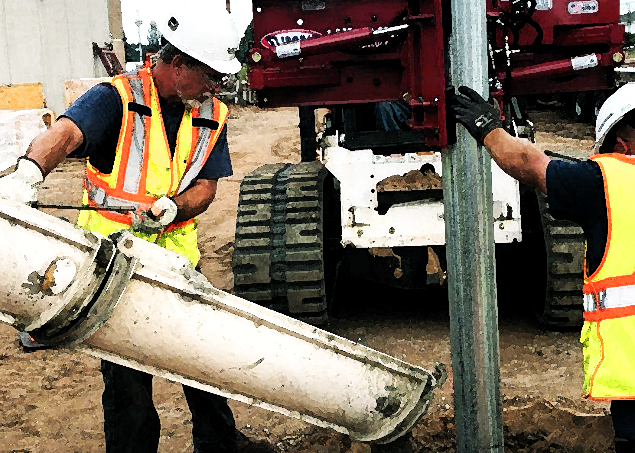 Fence crew placing posts.